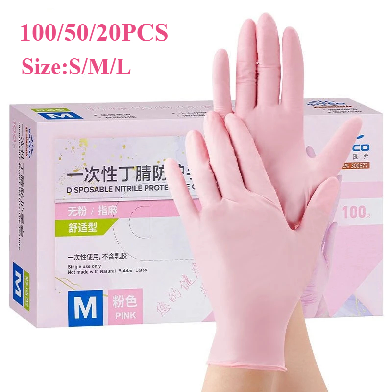 20/50/100 個ピンクニトリル手袋使い捨てラテックス手 - Medical Gloves のレビューと価格